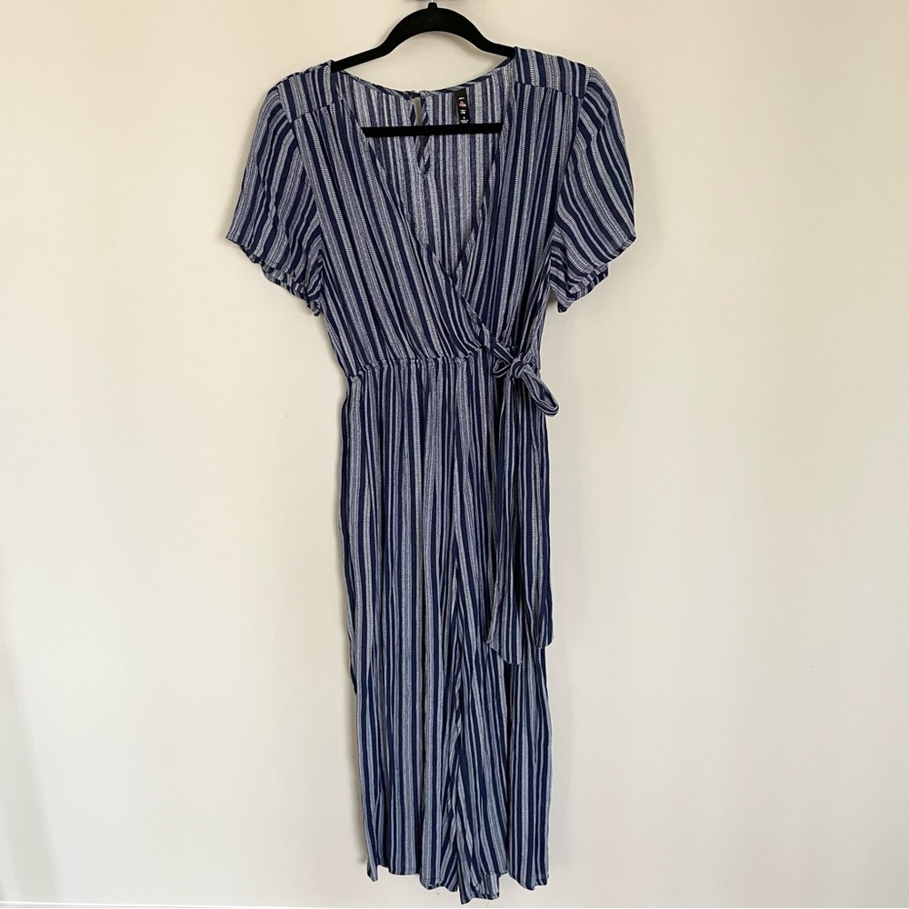 striped navy blue romper